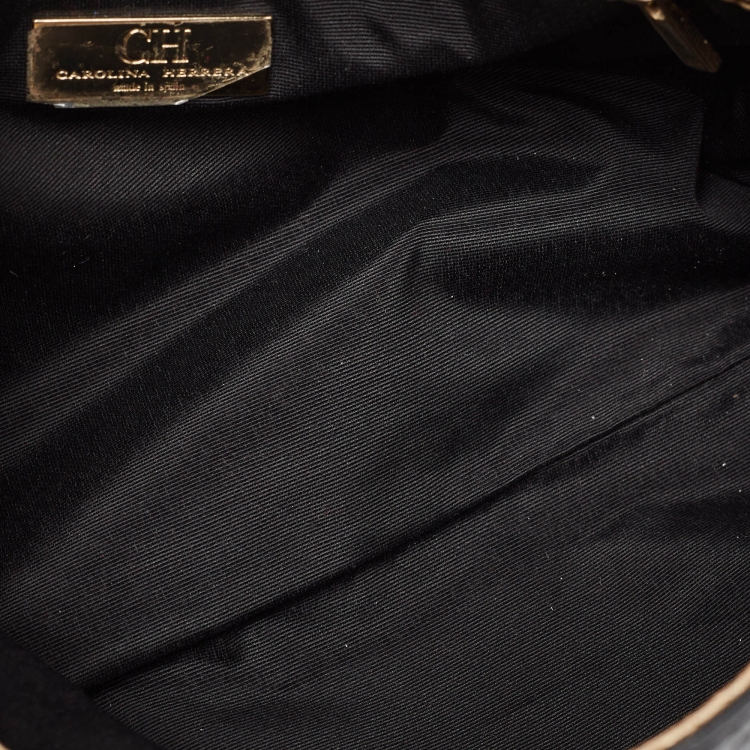 Pre Owned CH Carolina Herrera Black Monogram Leather Audrey Shoulder Bag