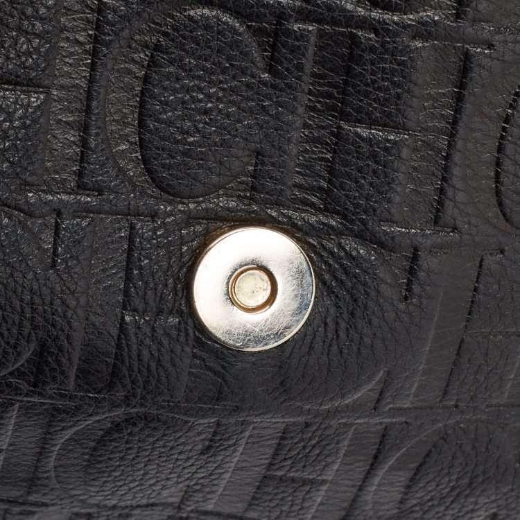 Pre Owned CH Carolina Herrera Black Monogram Leather Audrey Shoulder Bag