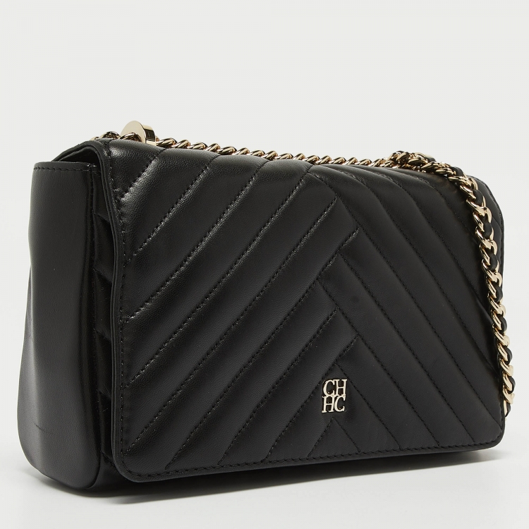 Pre Owned CH Carolina Herrera Black Quilted Leather Flap Bag