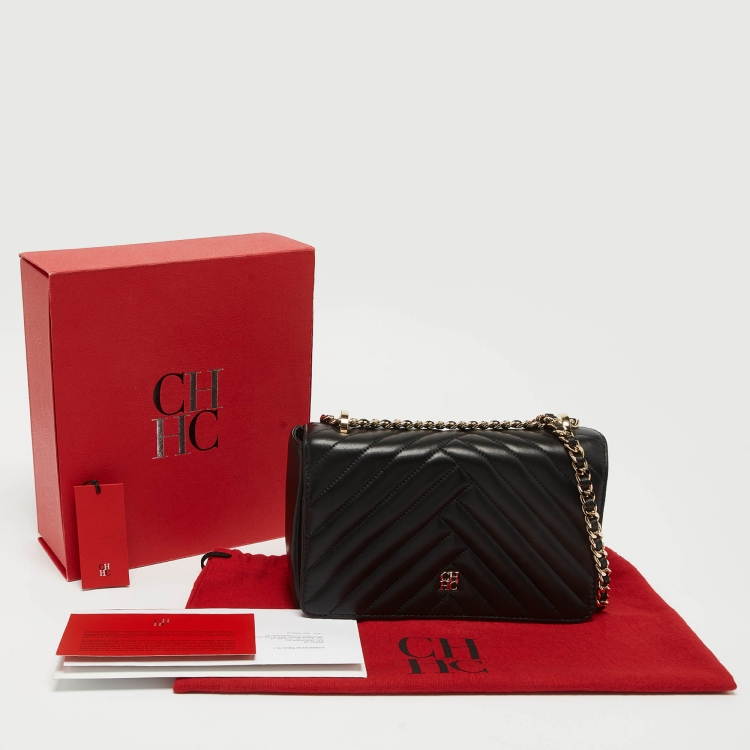 Pre Owned CH Carolina Herrera Black Quilted Leather Flap Bag