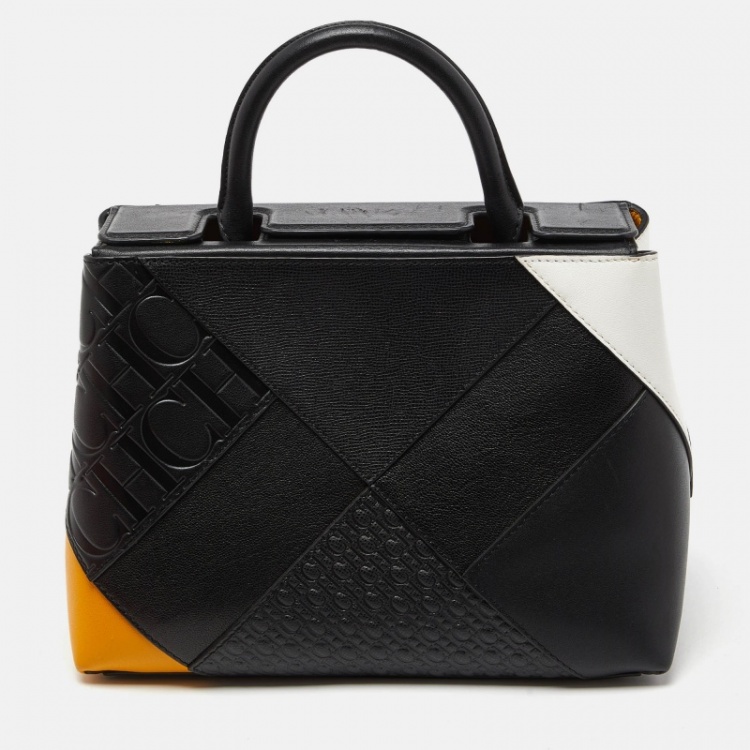 Pre Owned CH Carolina Herrera Tricolor Leather Top Handle Bag