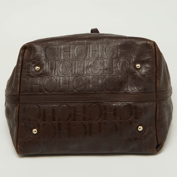 Pre Owned CH Carolina Herrera Brown Monogram Leather Matryoshka Shopper Tote