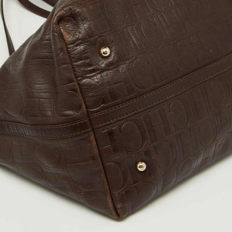 Pre Owned CH Carolina Herrera Brown Monogram Leather Matryoshka Shopper Tote