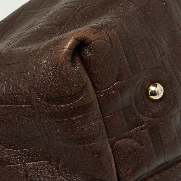 Pre Owned CH Carolina Herrera Brown Monogram Leather Matryoshka Shopper Tote