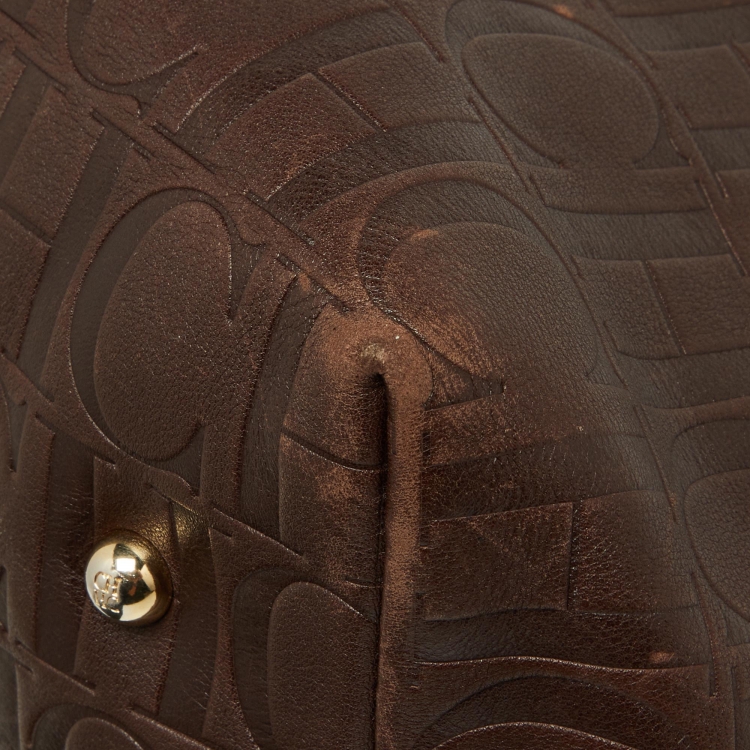 Pre Owned CH Carolina Herrera Brown Monogram Leather Matryoshka Shopper Tote
