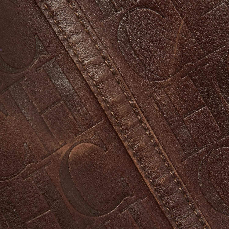 Pre Owned CH Carolina Herrera Brown Monogram Leather Matryoshka Shopper Tote