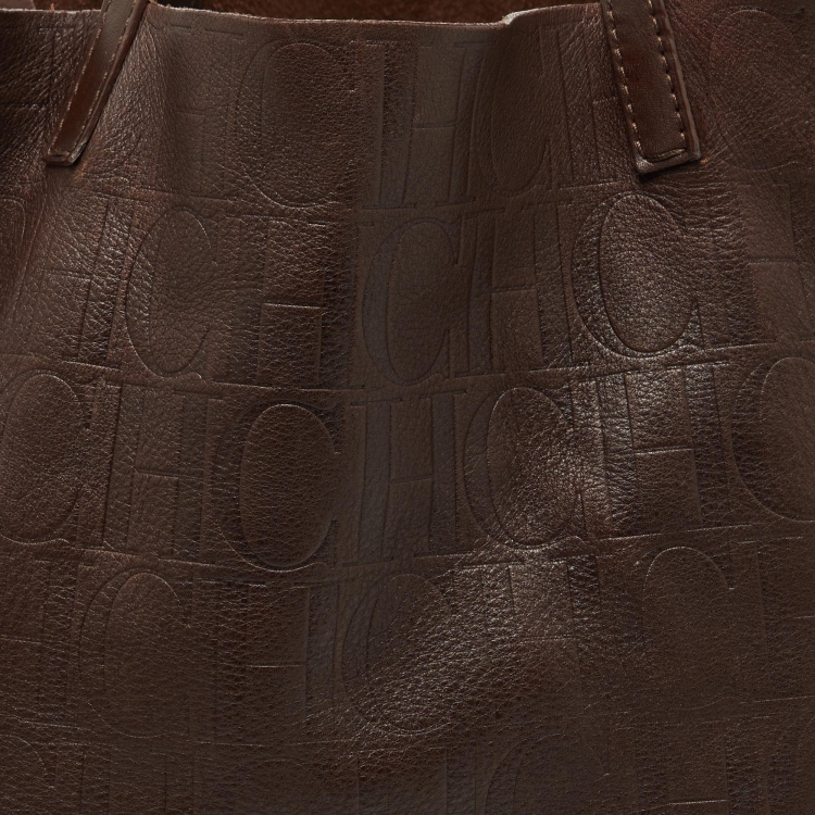 Pre Owned CH Carolina Herrera Brown Monogram Leather Matryoshka Shopper Tote