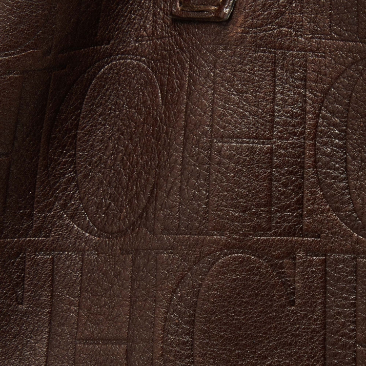 Pre Owned CH Carolina Herrera Brown Monogram Leather Matryoshka Shopper Tote