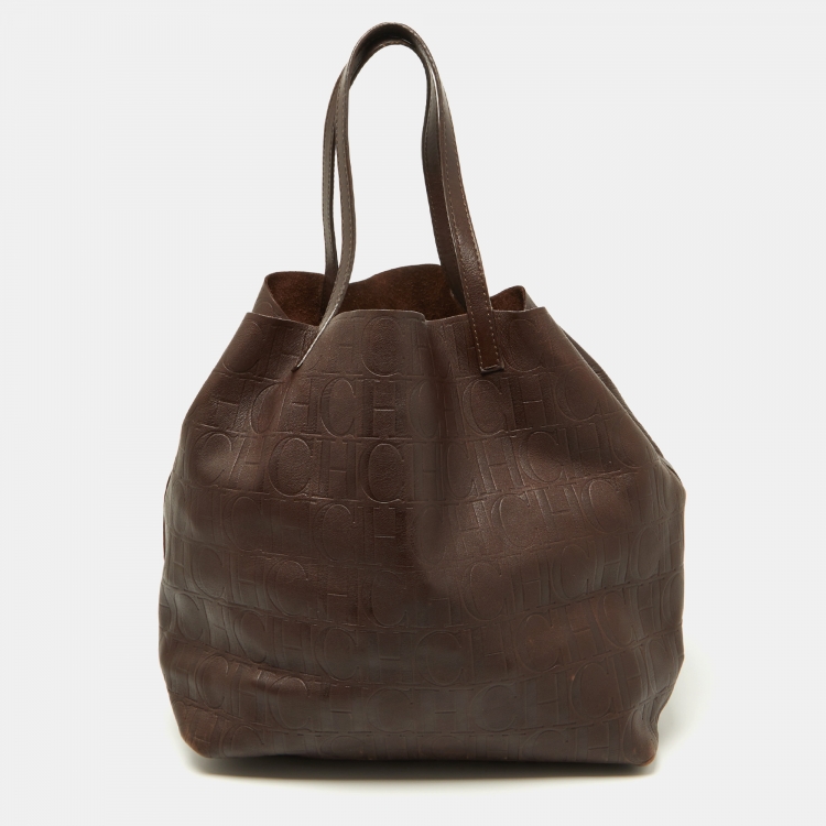 Pre Owned CH Carolina Herrera Brown Monogram Leather Matryoshka Shopper Tote