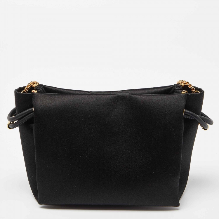 Pre Owned Ch Carolina Herrera Black Satin and Leather Chain Bag