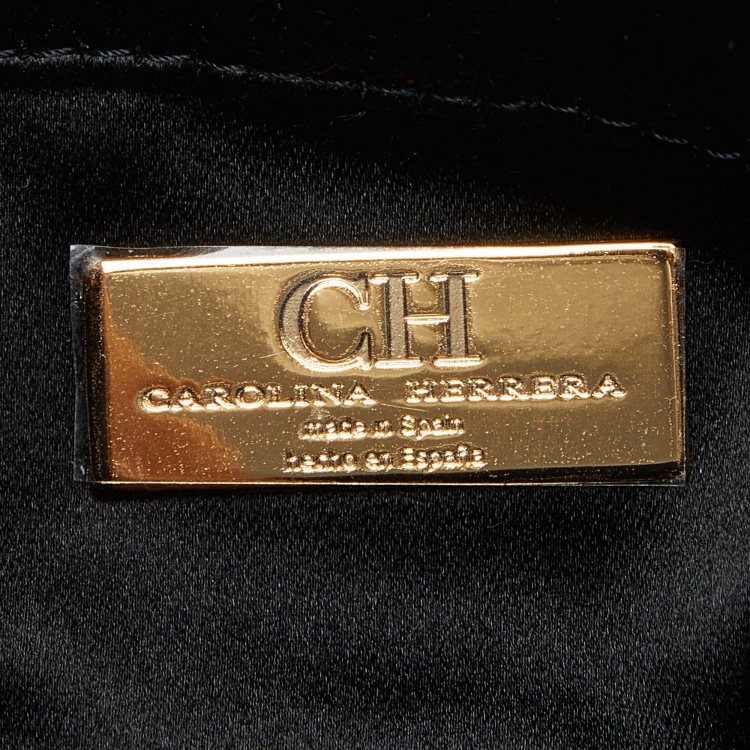 Pre Owned Ch Carolina Herrera Black Satin and Leather Chain Bag