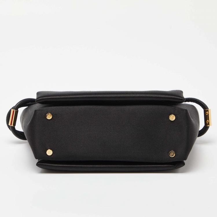 Pre Owned Ch Carolina Herrera Black Satin and Leather Chain Bag