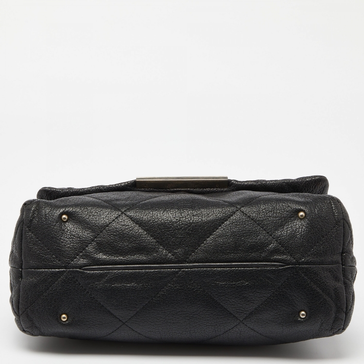 Pre Owned CH Carolina Herrera Black CH Embossed Leather Flap Chain Shoulder Bag