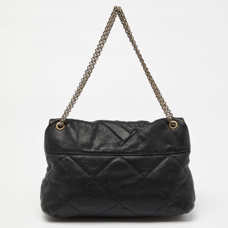 Pre Owned CH Carolina Herrera Black CH Embossed Leather Flap Chain Shoulder Bag