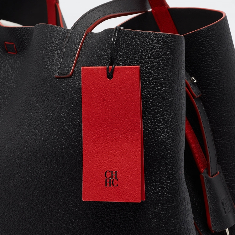 Pre Owned CH Carolina Herrera Black Leather Large Matryoshka Locked Tote