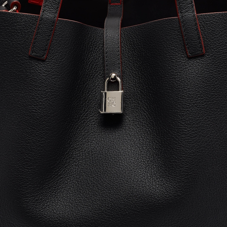 Pre Owned CH Carolina Herrera Black Leather Large Matryoshka Locked Tote