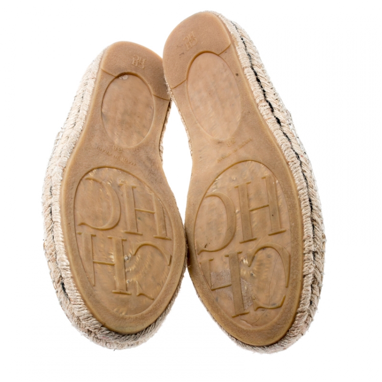 Pre Owned CH Carolina Herrera Metallic Gold Leather Espadrilles Size 38