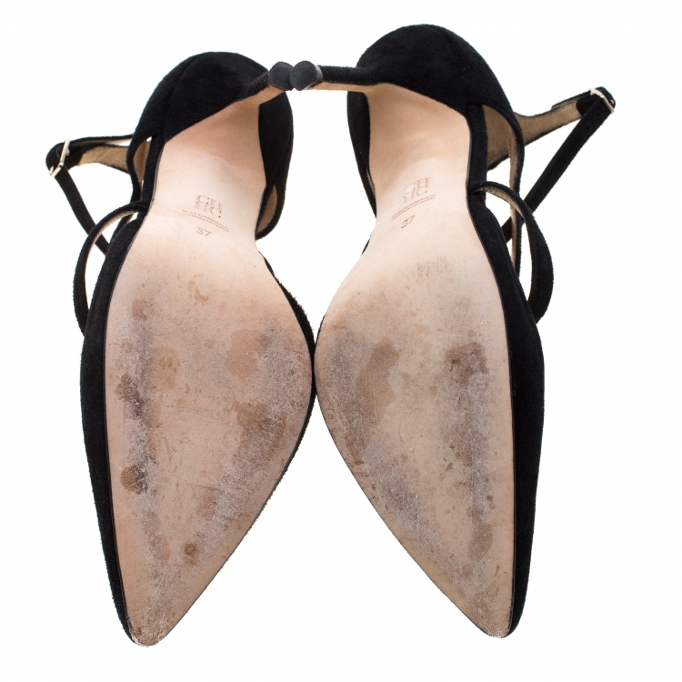 مملوكة مسبقًا Carolina Herrera Black Ankle Strap Sandals Size 37