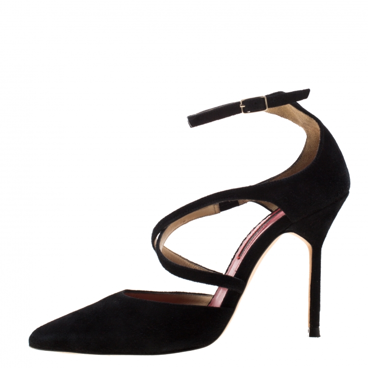 مملوكة مسبقًا Carolina Herrera Black Ankle Strap Sandals Size 37