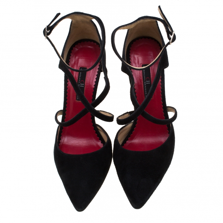 مملوكة مسبقًا Carolina Herrera Black Ankle Strap Sandals Size 37