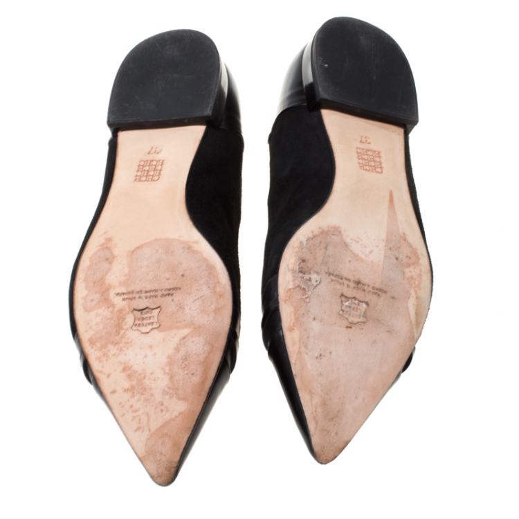 Pre Owned Carolina Herrera Black Leather Pointed Ballet Flats Size 37