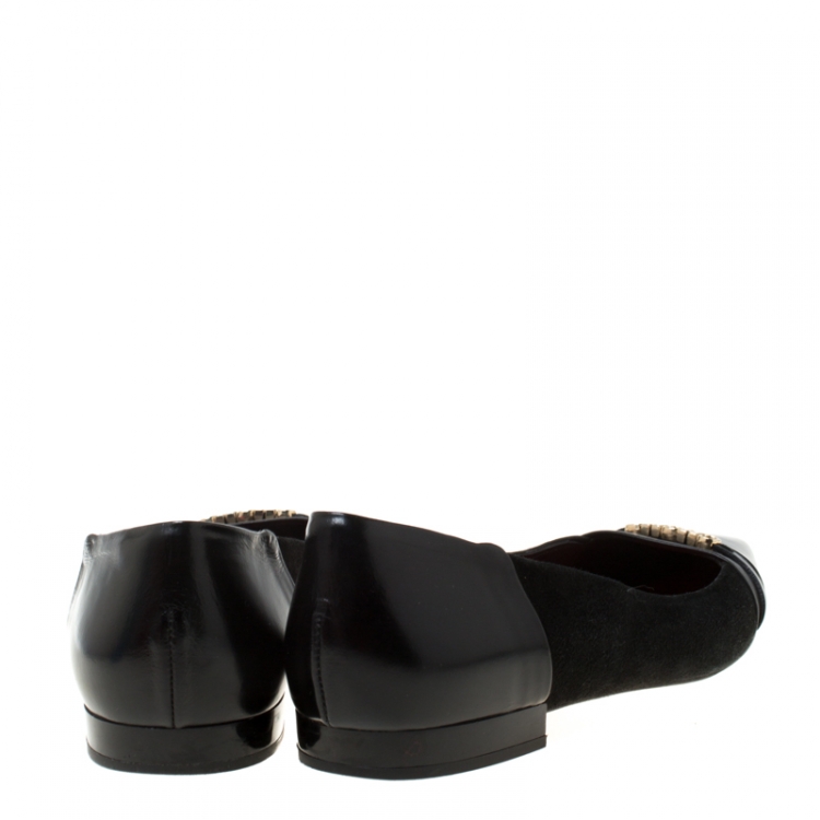 Pre Owned Carolina Herrera Black Leather Pointed Ballet Flats Size 37