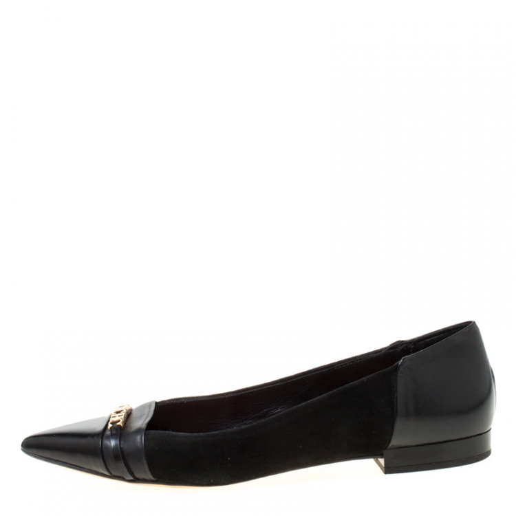 Pre Owned Carolina Herrera Black Leather Pointed Ballet Flats Size 37