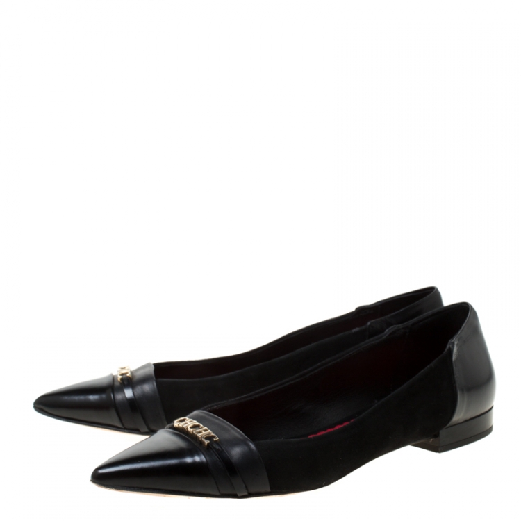 Pre Owned Carolina Herrera Black Leather Pointed Ballet Flats Size 37