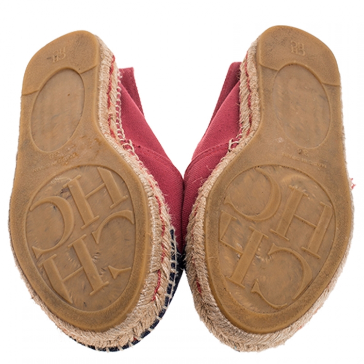 Pre Owned CH Carolina Herrera Red/Blue Canvas Espadrilles Size 38