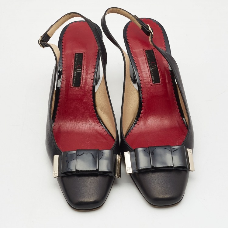 Pre Owned CH Carolina Herrera Black Leather Slingback Pumps Size 38