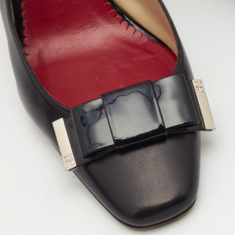 Pre Owned CH Carolina Herrera Black Leather Slingback Pumps Size 38