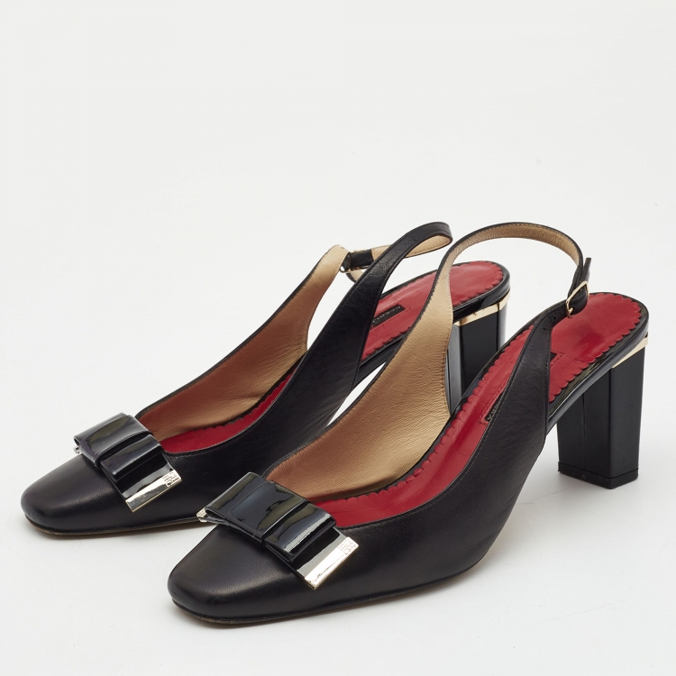 Pre Owned CH Carolina Herrera Black Leather Slingback Pumps Size 38