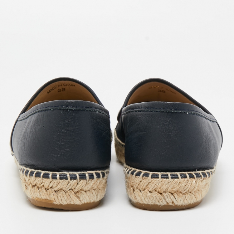 Pre Owned CH Carolina Herrera Blue Leather Cap Toe Espadrille Flats Size 38