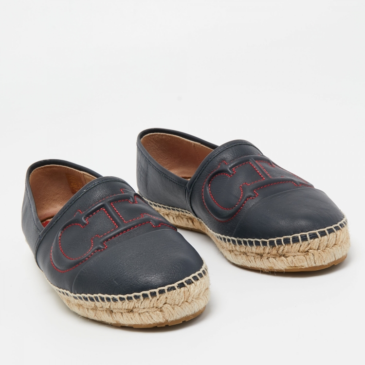 Pre Owned CH Carolina Herrera Blue Leather Cap Toe Espadrille Flats Size 38