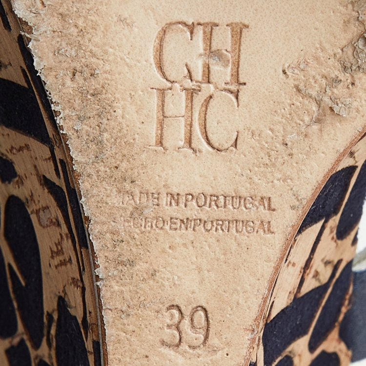 مملوكة مسبقًا CH Carolina Herrera Multicolor Satin and Suede Cork Wedge Slingback Sandals Size 39