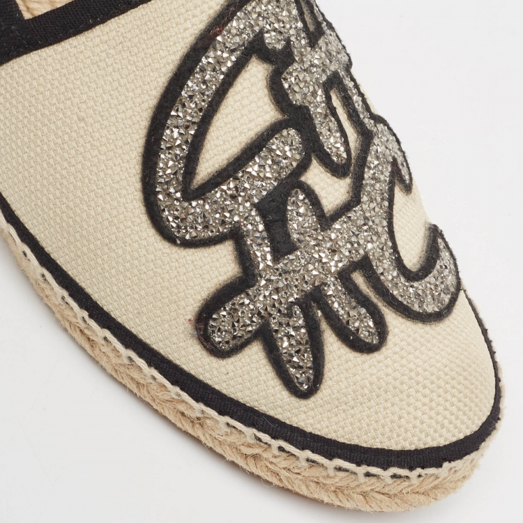 Pre Owned CH Carolina Herrera Cream Canvas Espadrille Flats Size 38