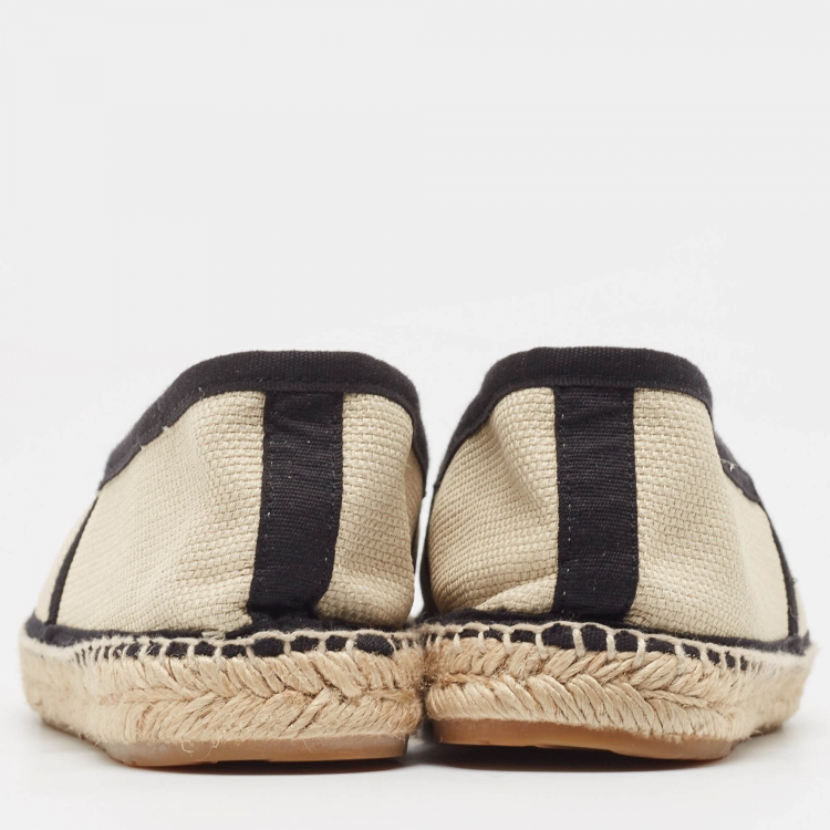 Pre Owned CH Carolina Herrera Cream Canvas Espadrille Flats Size 38