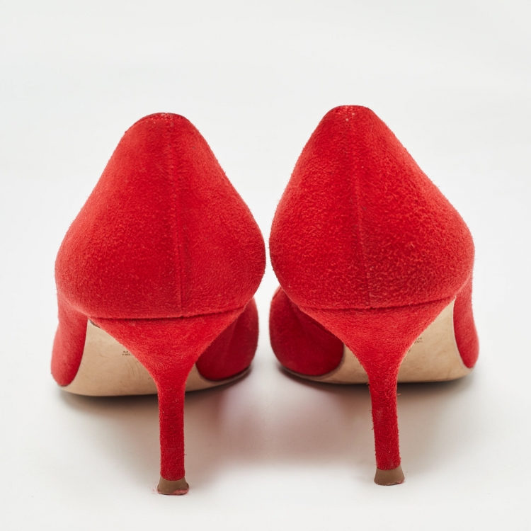 Pre Owned CH Carolina Herrera Red Suede Crystal Embellished Pumps Size 40