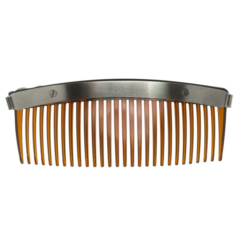 مملوكة مسبقًا Chanel Classic Black Leather Chain Link Hair Comb