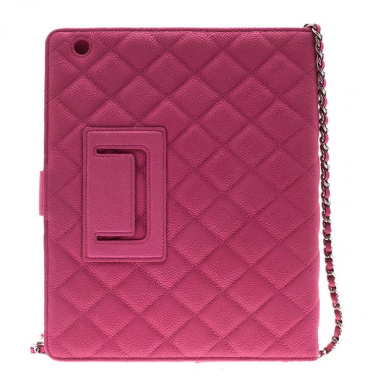 Pre Owned Chanel Pink Quilted Leather Crossbody iPad Case