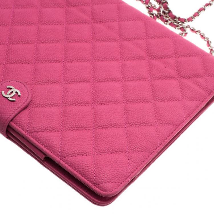 Pre Owned Chanel Pink Quilted Leather Crossbody iPad Case
