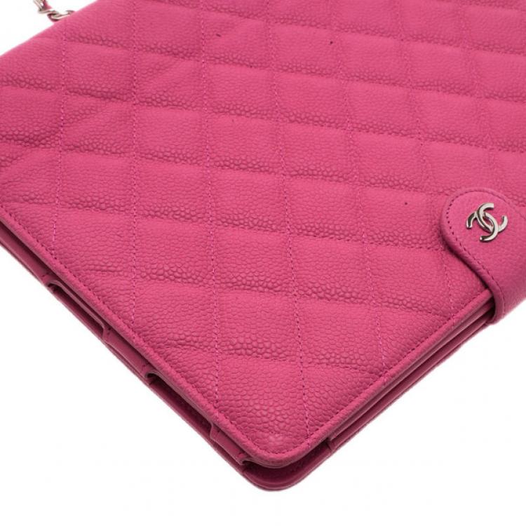 Pre Owned Chanel Pink Quilted Leather Crossbody iPad Case