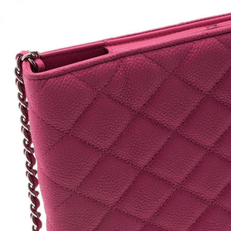 Pre Owned Chanel Pink Quilted Leather Crossbody iPad Case