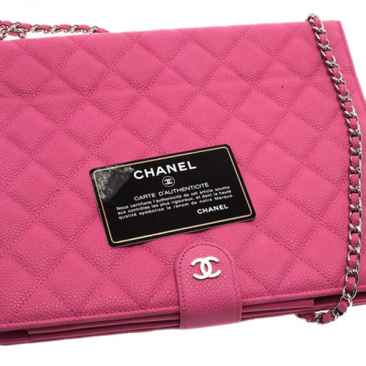 Pre Owned Chanel Pink Quilted Leather Crossbody iPad Case