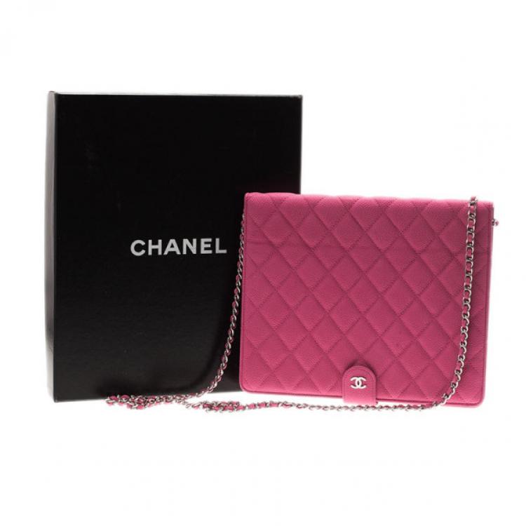 Pre Owned Chanel Pink Quilted Leather Crossbody iPad Case