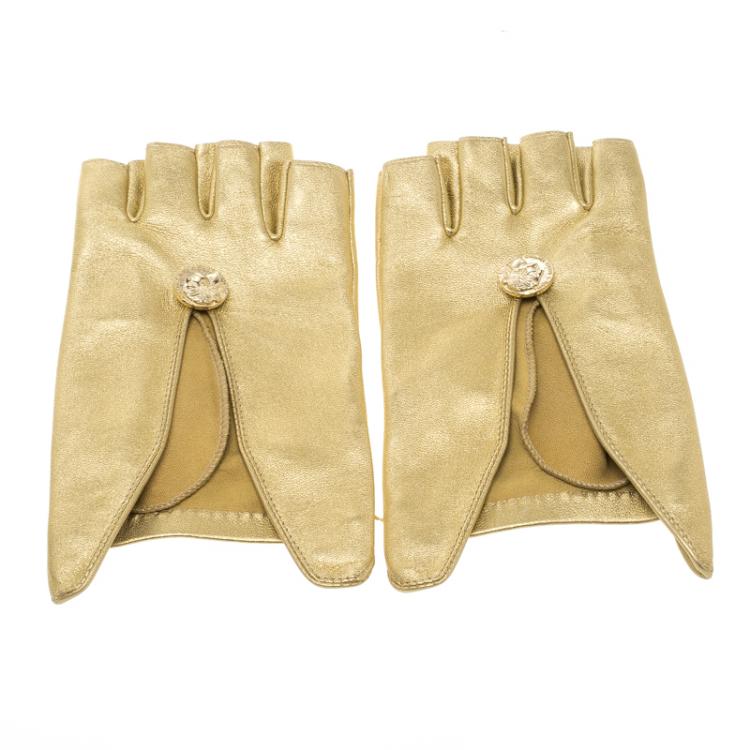 Chanel Gold Leather Fingerless Gloves 7.5 Chanel