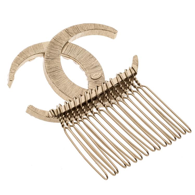 Chanel CC Crystal Embellished Gold Tone Hair Comb Chanel