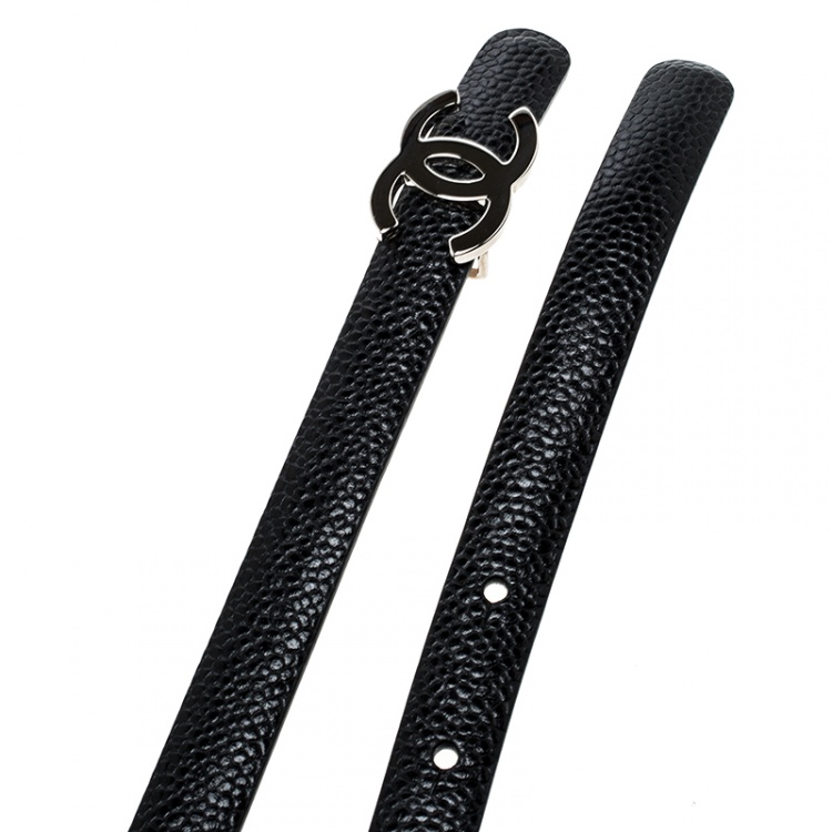 Pre Owned Chanel Black Leather Skinny CC Belt 75cm