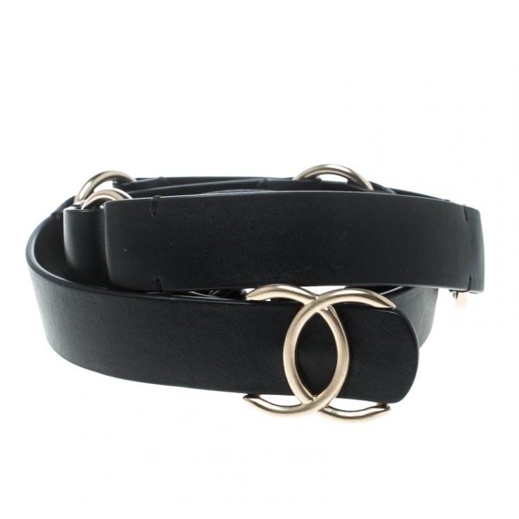 Pre Owned Chanel Black Leather CC Belt 90cm