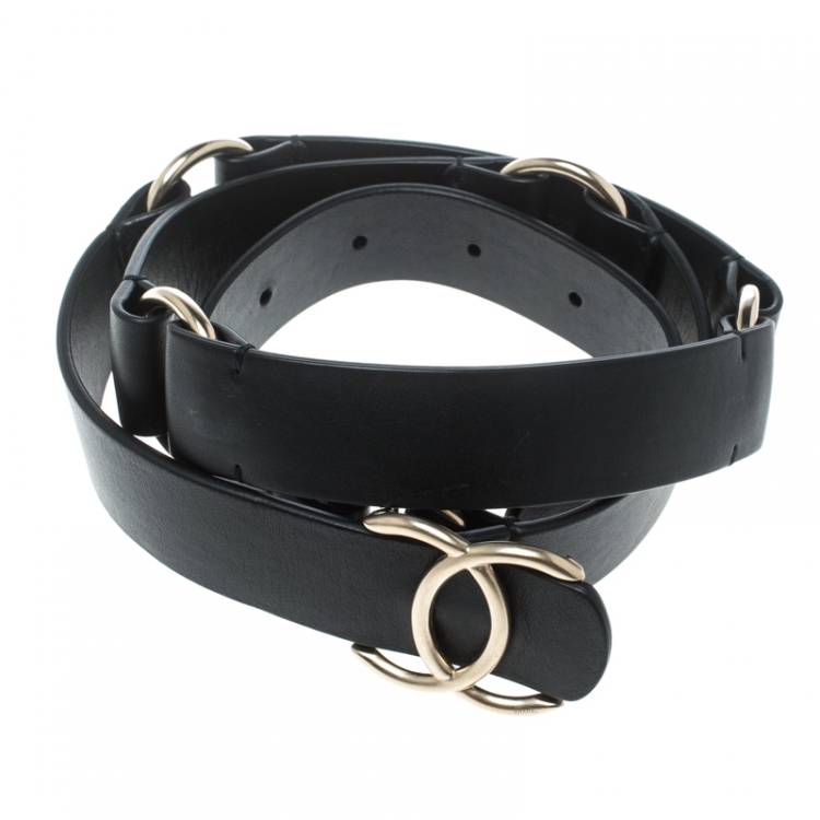 Pre Owned Chanel Black Leather CC Belt 90cm